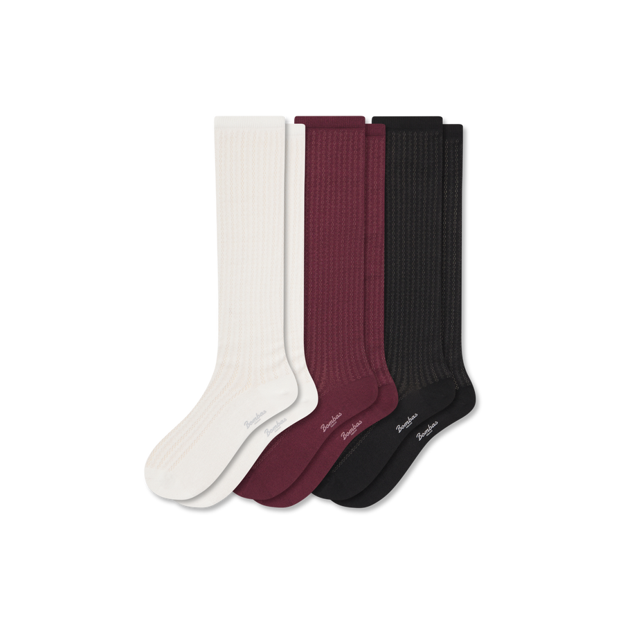 Women's Pointelle Knee High Sock 3-Pack - Smooth Travel Step