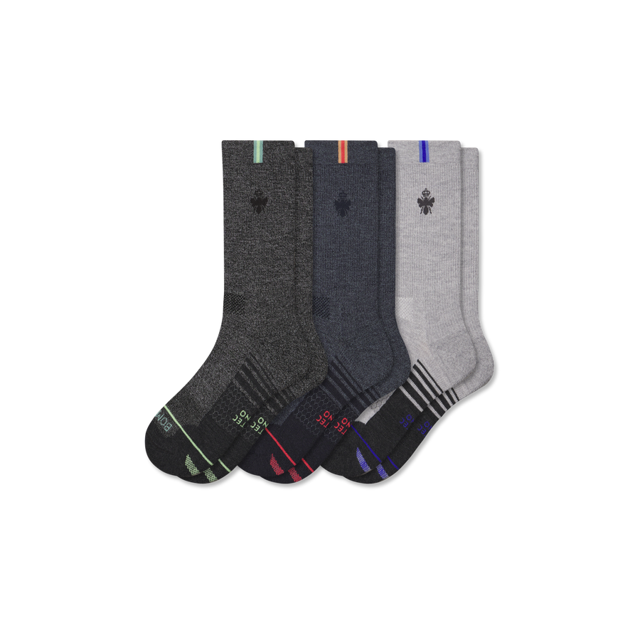 Men's Merino Wool Blend Run Calf Sock 3-Pack - Studio Court Cushion