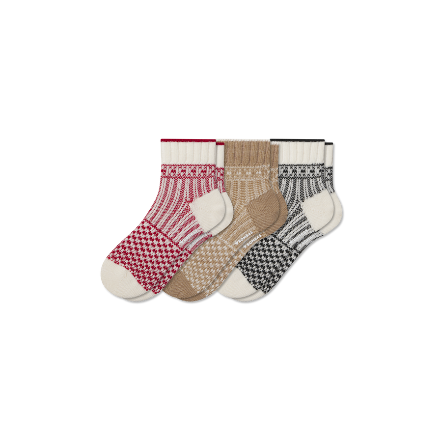 Women's Merino Wool Blend Sweater Quarter Sock 3-Pack - Trail Shift Comfort