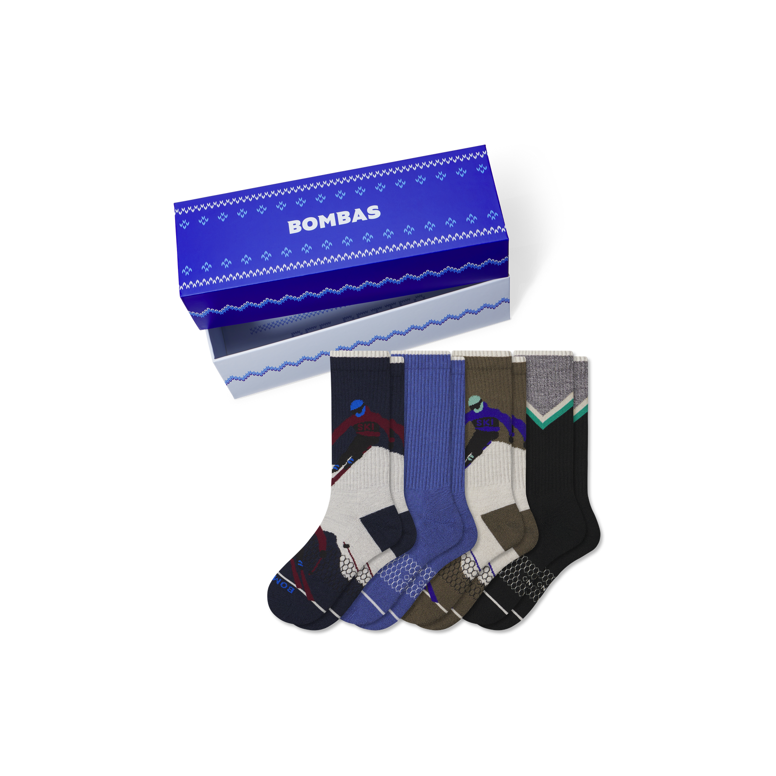 Men's Merino Wool Blend Calf Sock 4-Pack Gift Box - navy skier mix L [10295]