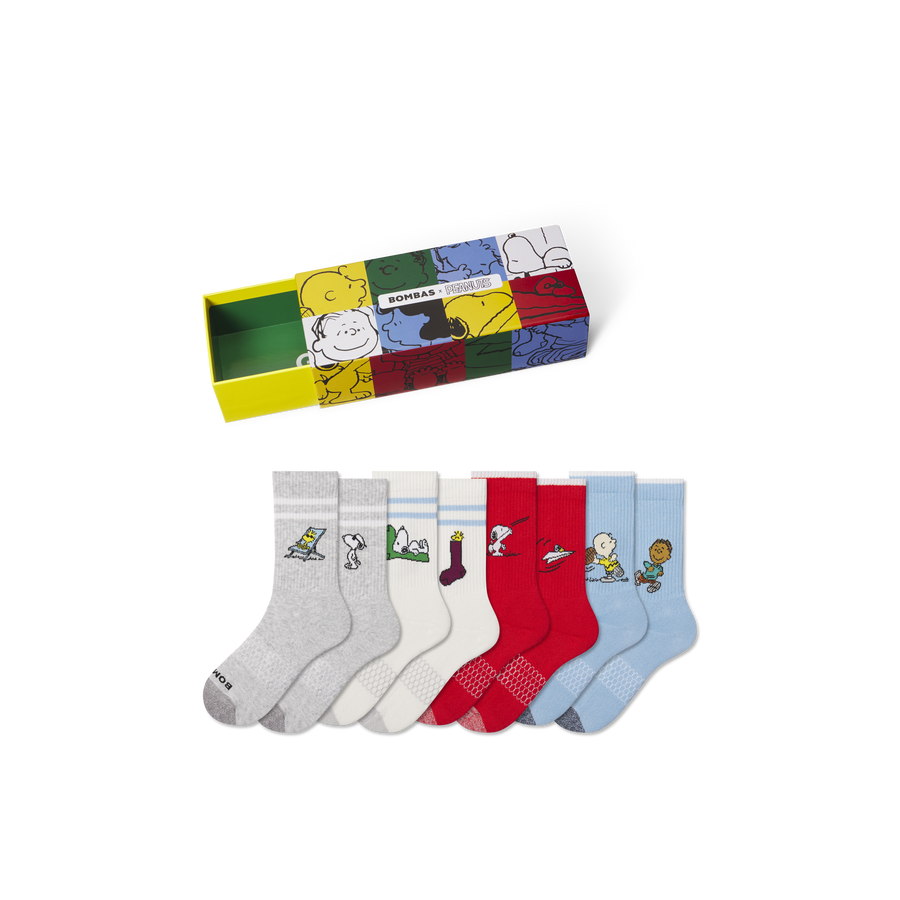 Peanuts x Bombas: Youth Calf Sock 4-Pack Gift Box - Carry Drawer Wrap