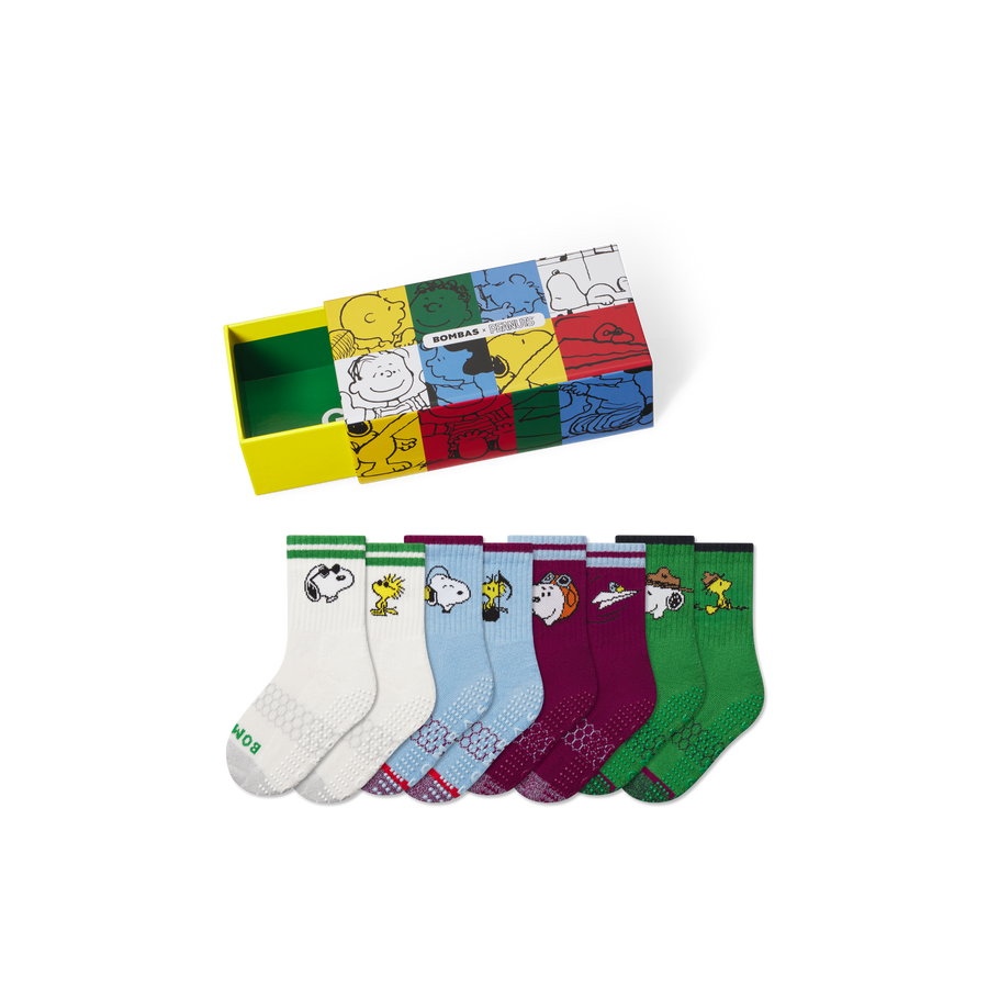 Peanuts x Bombas: Junior Gripper Calf Sock 4-Pack Gift Box - Easy Travel Wrap