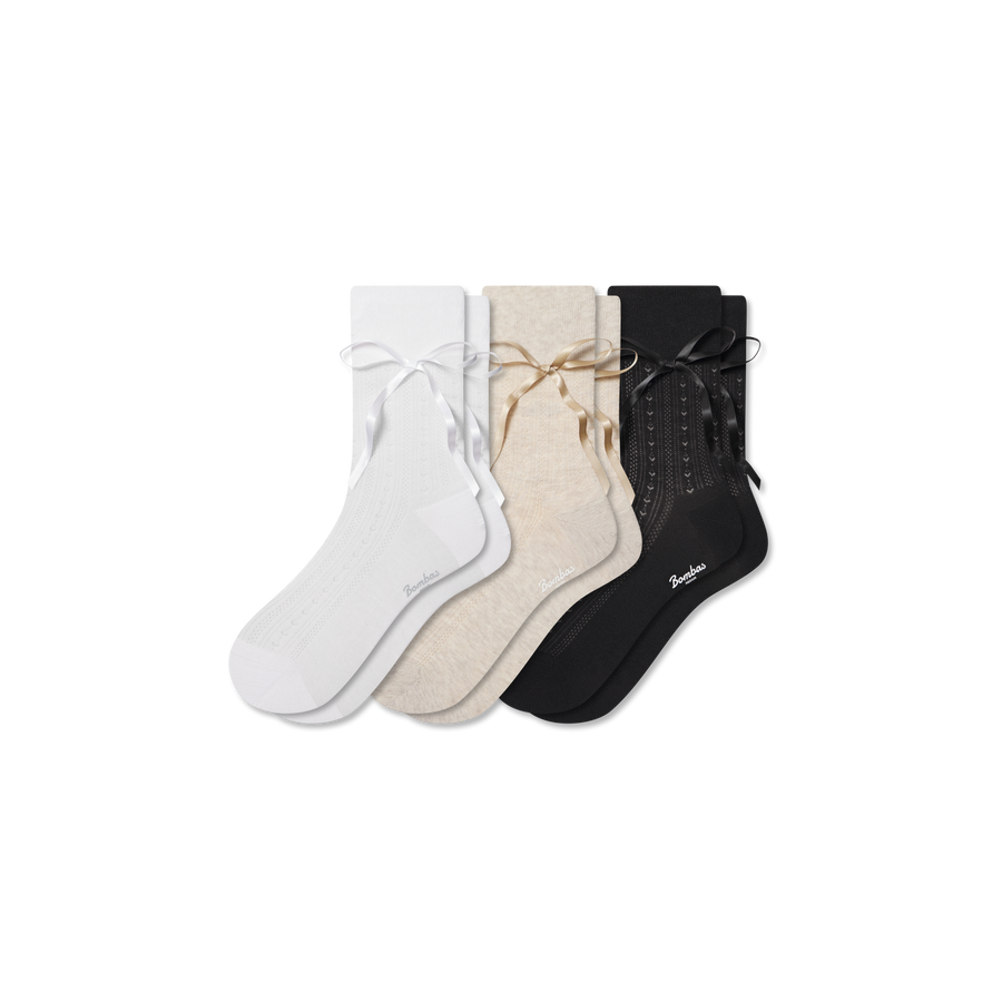 Women’s Pointelle Bow Half Calf Sock 3-Pack - Weekend Ankle Wear