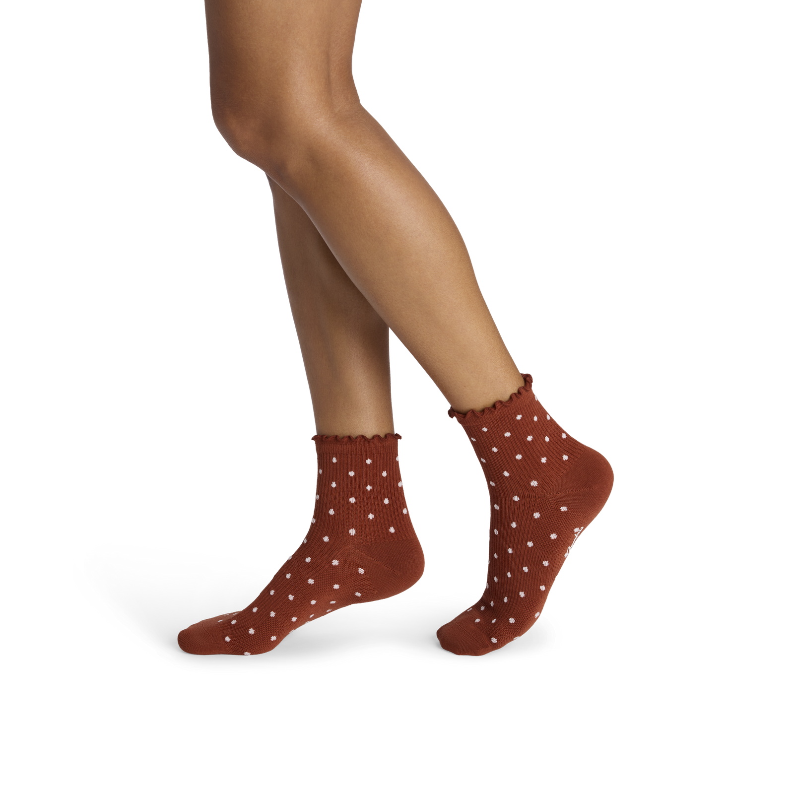 Ruffle Rib Quarter Socks - Brown Polka Dot WO1 [11328]