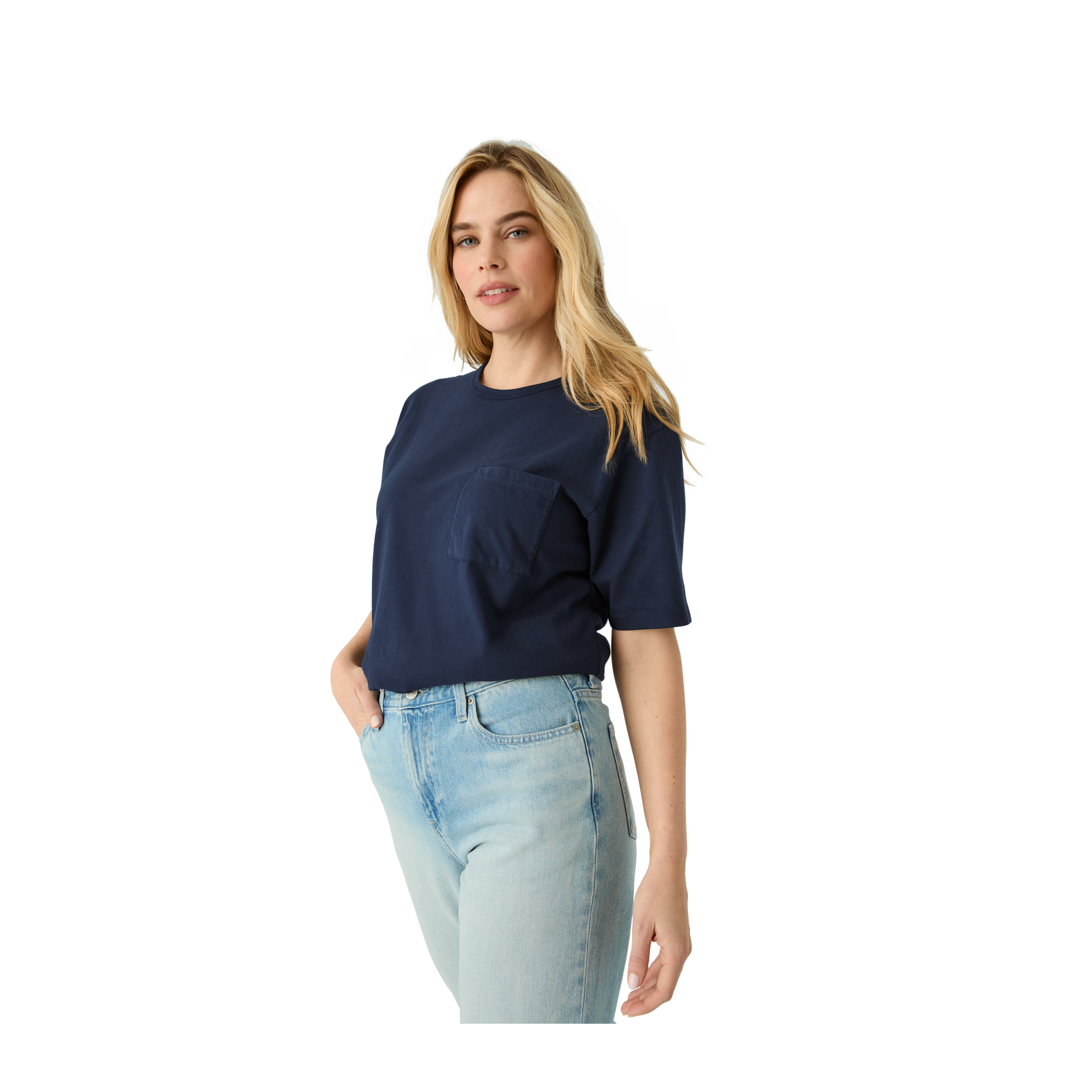 Premium Weight Pocket Crew Neck T-Shirt - Midnight Navy WO2 [7248]