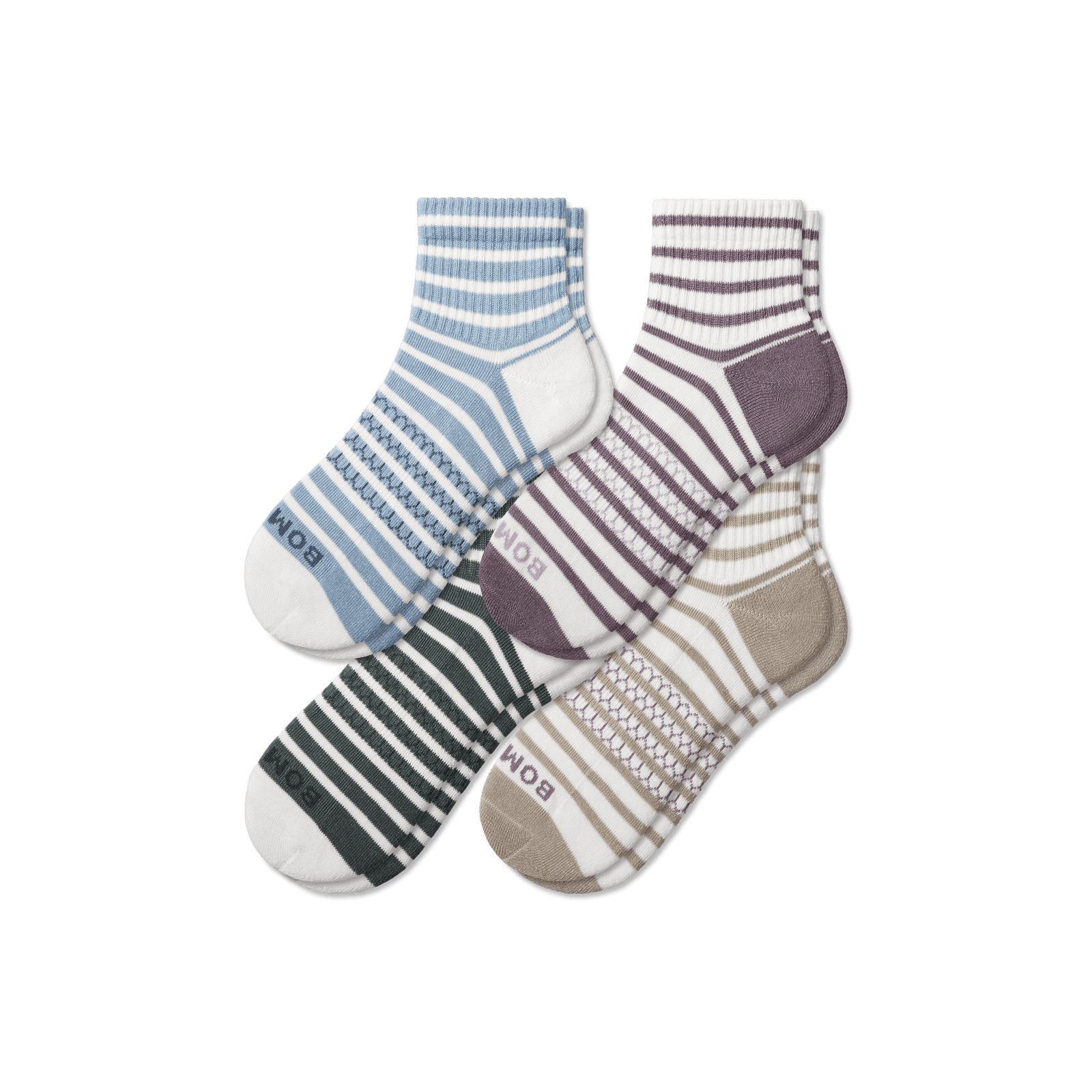 Women's Coastal Stripe Quarter Sock 4-Pack - Purple Moss Mix