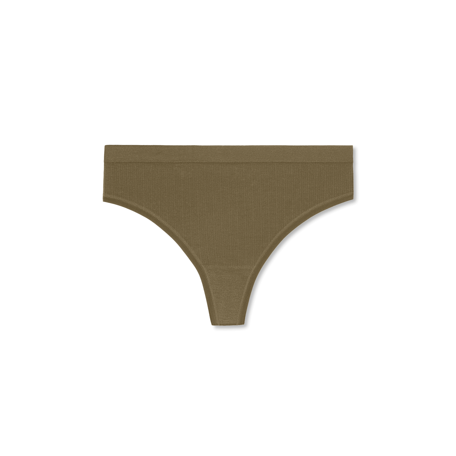 Women's Ribbed Seamless Thong - Green Olive - L Front [7714]