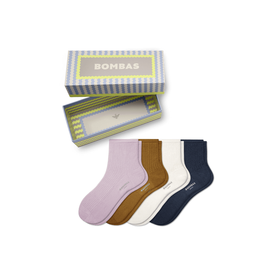 Women's Pointelle Quarter Sock 4-Pack Gift Box - Travel Carry