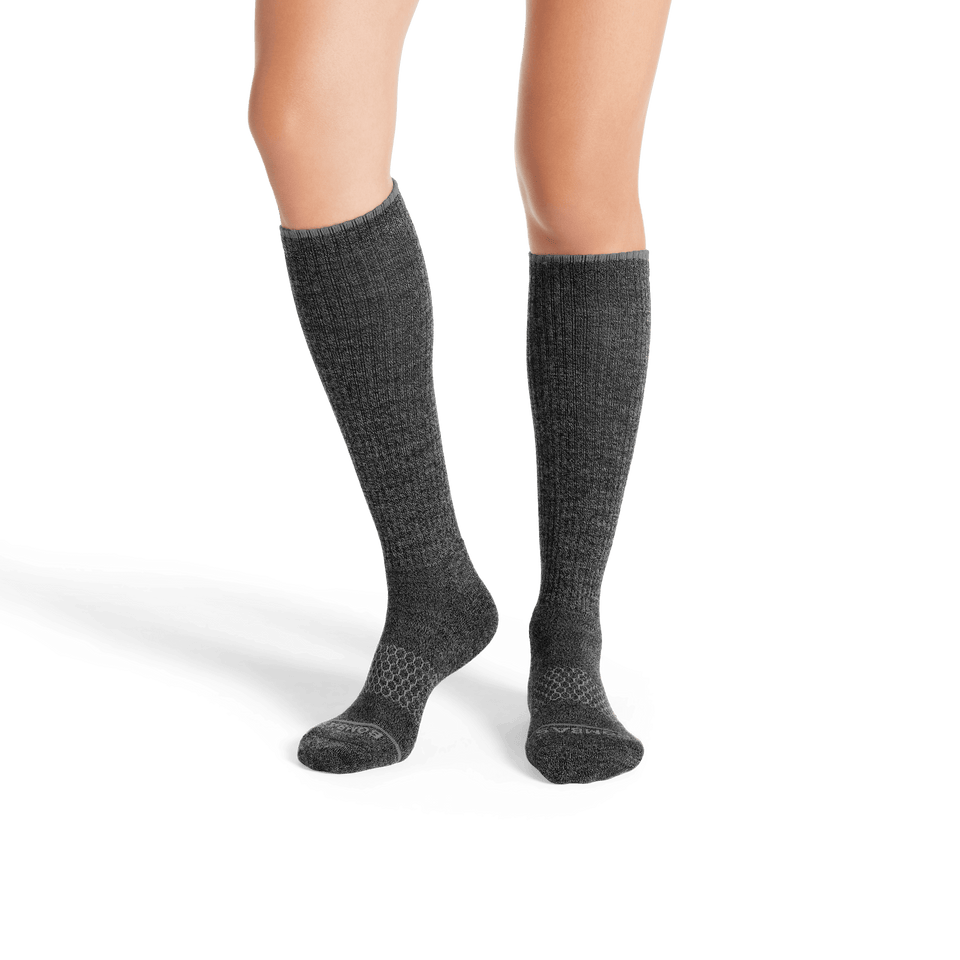 Merino Wool Blend Knee High Socks - Charcoal WO1 [7807]
