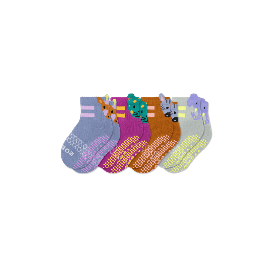 Toddler Safari Stripe Gripper Calf Sock 4-Pack - Breathable Crew Cushion