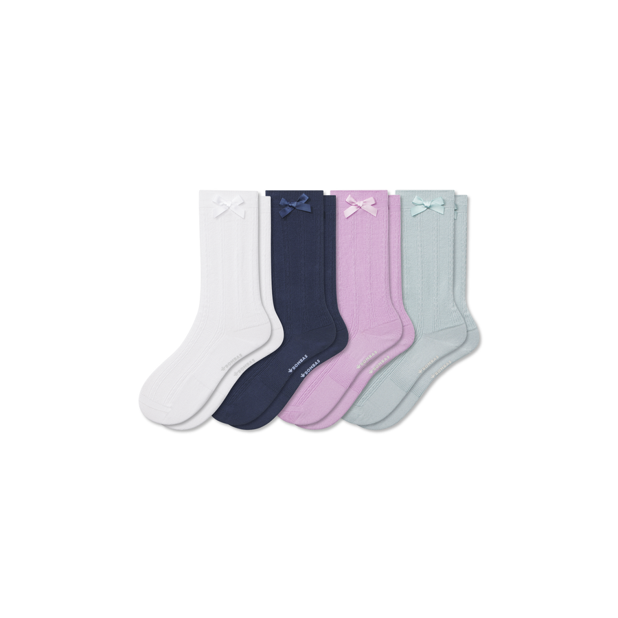 Youth Textured Bow Calf Sock 4-Pack - Light Office Support