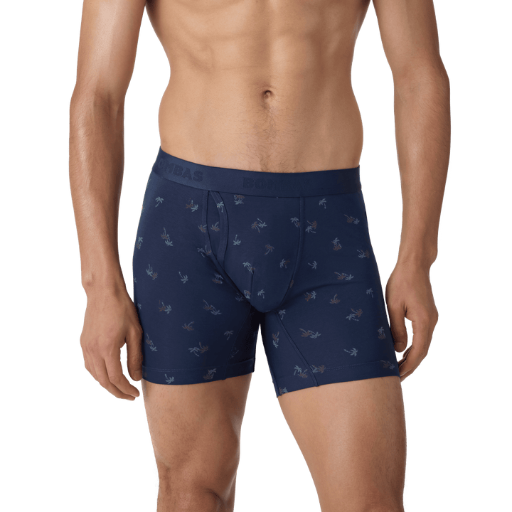 Men's Cotton Modal Blend Boxer Brief - Midnight Navy Palm MO1 [8470]