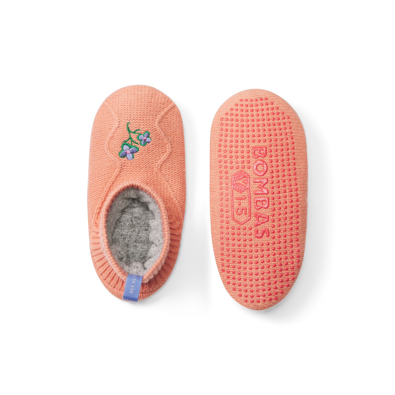 Youth Cable Embroidered Gripper Slipper GUAVA-FLOWER-layflat-1-transparent