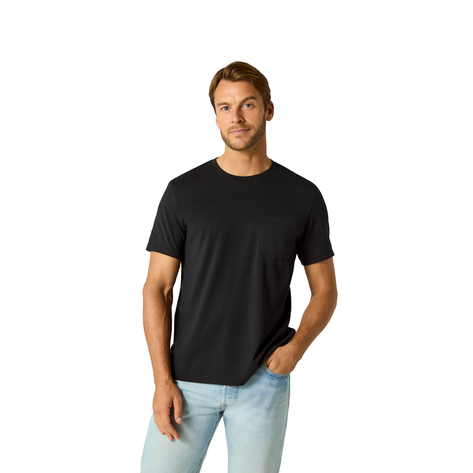 Pima Cotton Pocket Crew Neck T-Shirt - Black MO1 [8527]