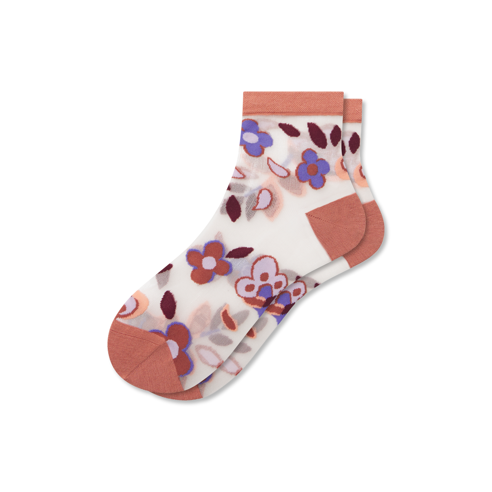 Women’s Sheer Garden Party Quarter Socks - Washed Terracotta L [8592]