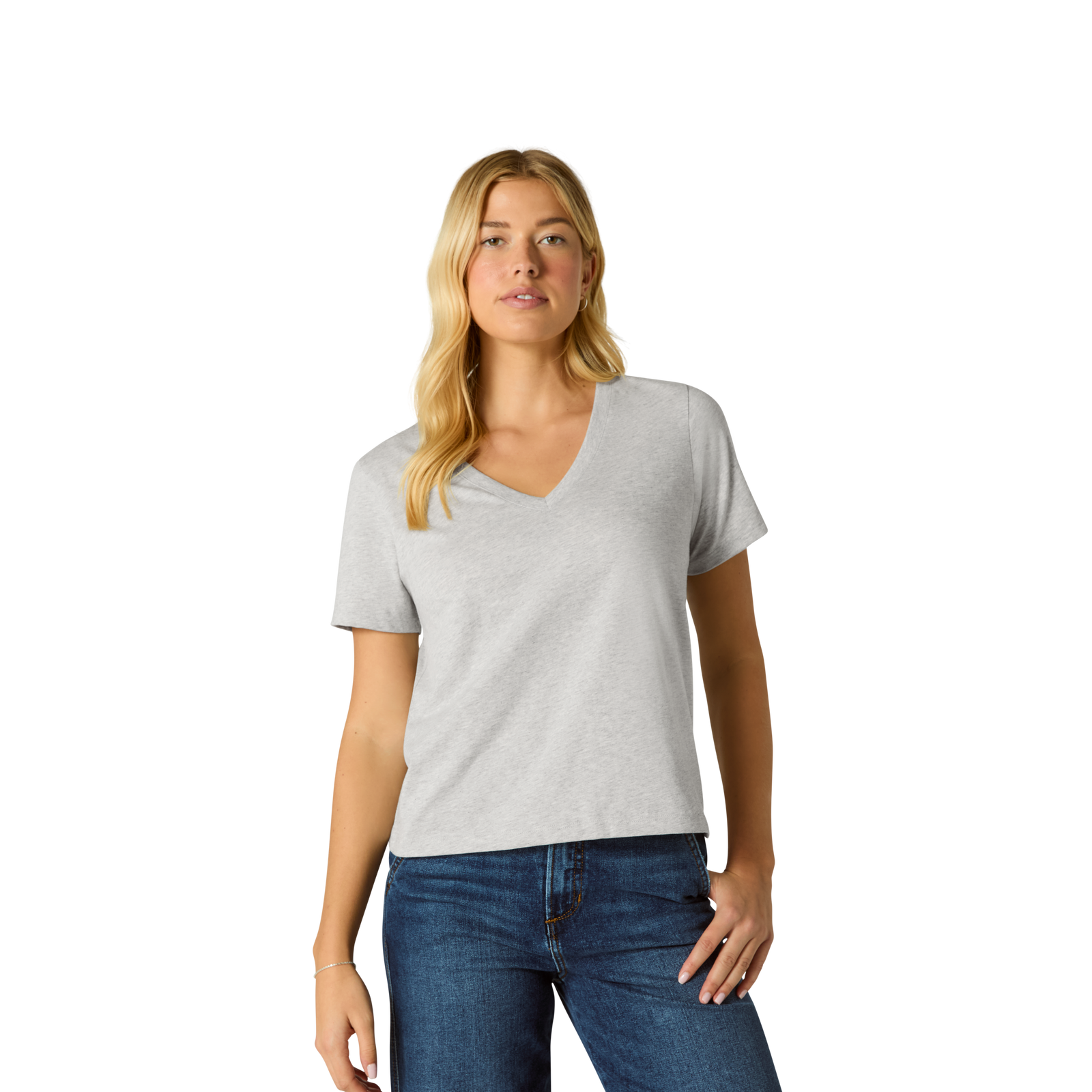 Pima Cotton V-Neck T-Shirt - Varsity Grey Heather WO1 [8738]