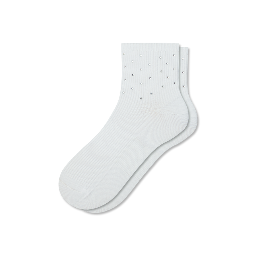 Women’s Rhinestone Rib Quarter Socks - Cushion Crew Wear