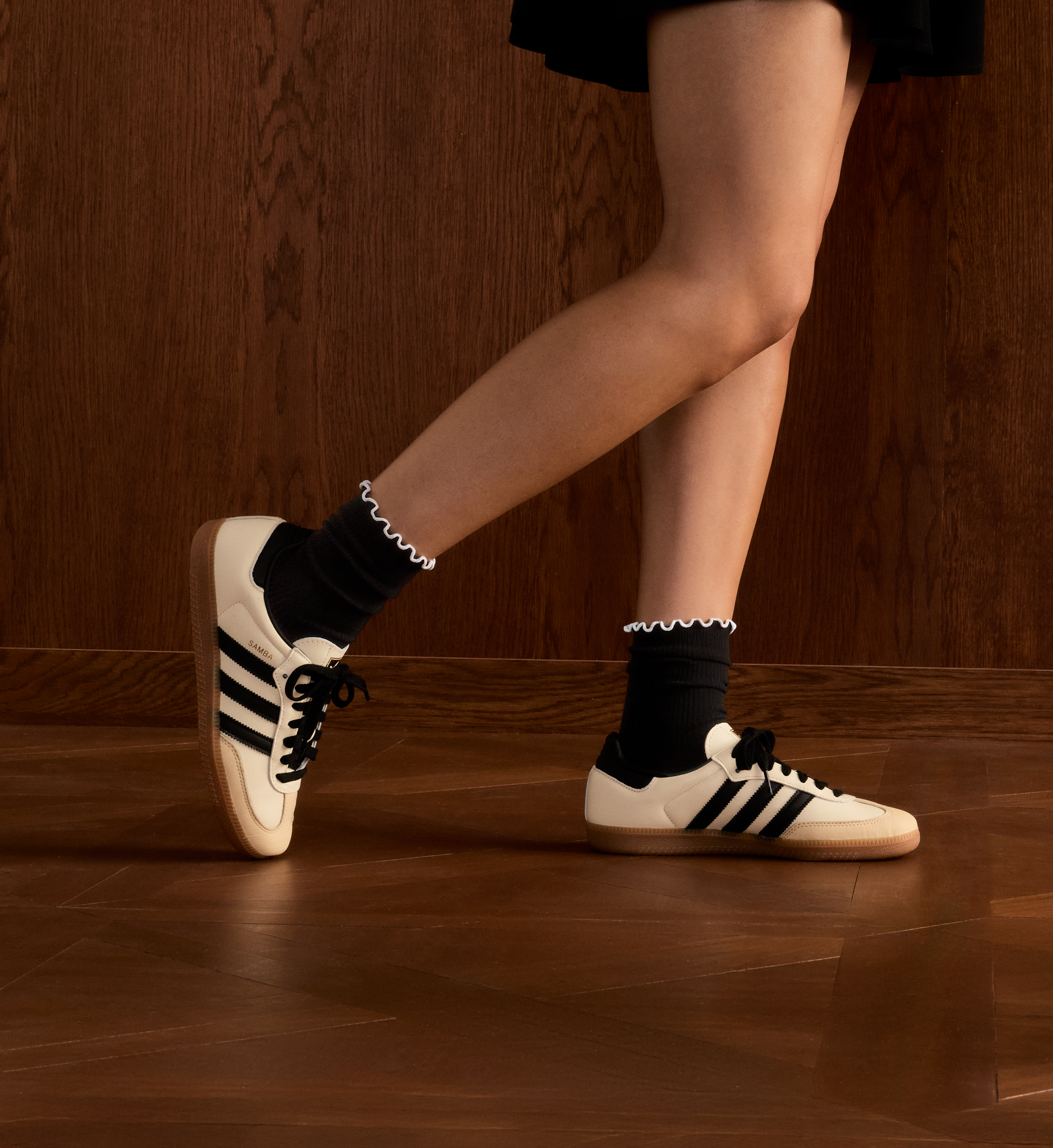 Open Knit Half Calf Socks - black white [LIFESTYLE] [9727]