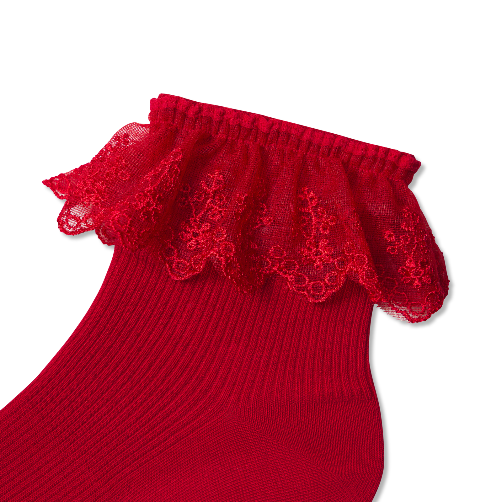 Ruffle Lace Quarter Socks - red Detail [9966]