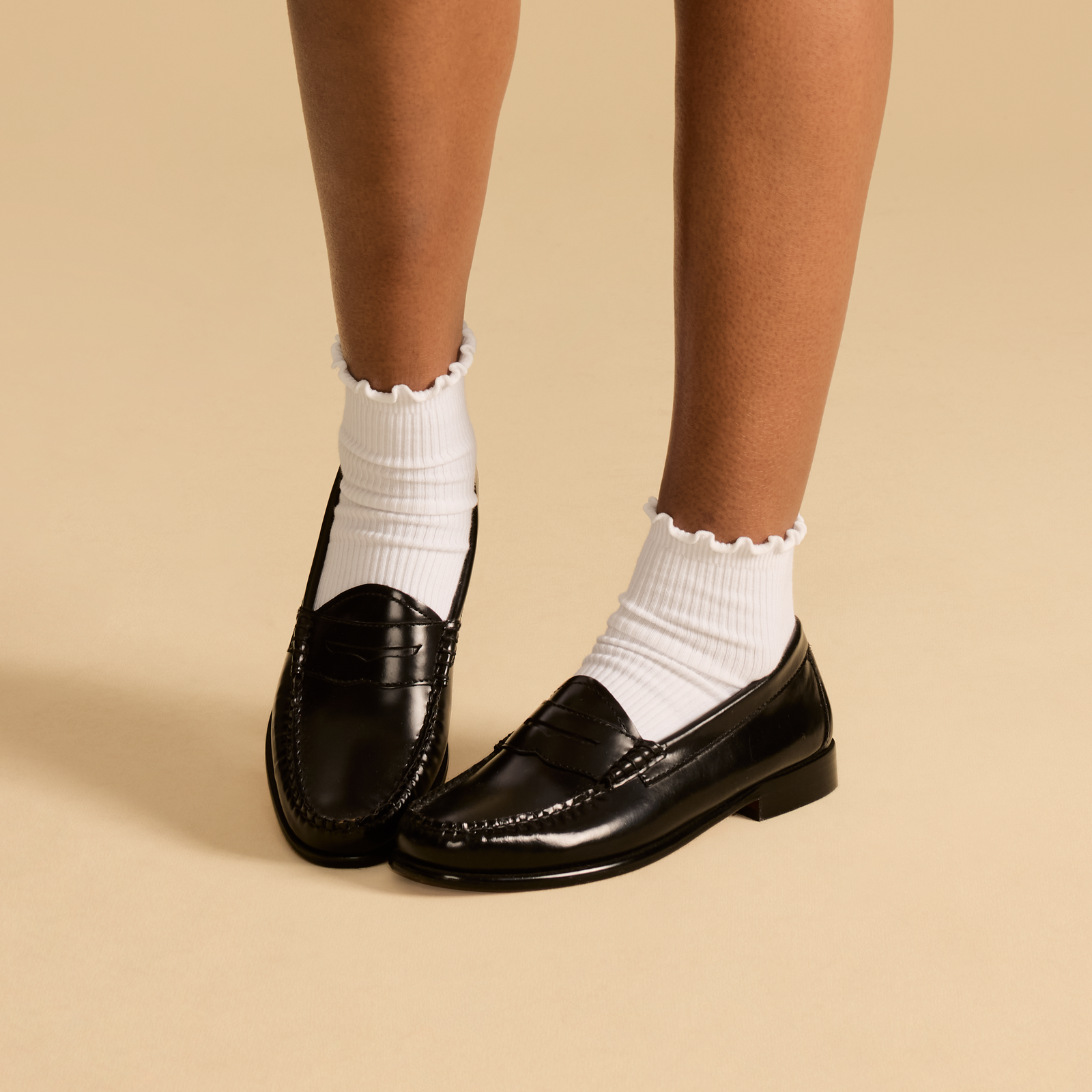 Women's Frilly Rib Quarter Socks - White WO [8562] [Lifestyle]