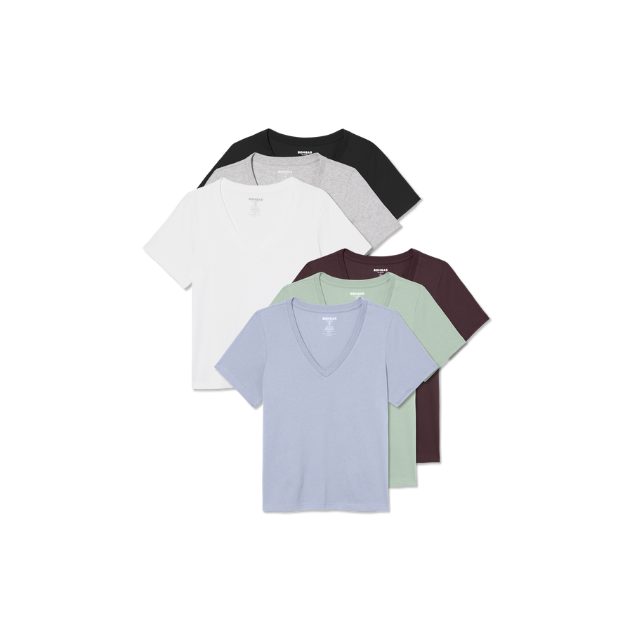 Women's Pima Cotton V-Neck T-Shirt 6-Pack - Closet Ready