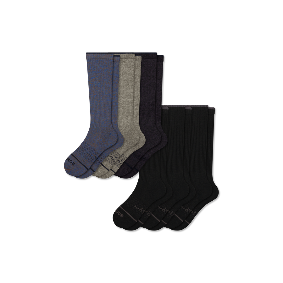 Men's Merino Wool Blend Everyday Compression Knee High Sock 6-Pack (15-20mmHg) - Daily Gym Control