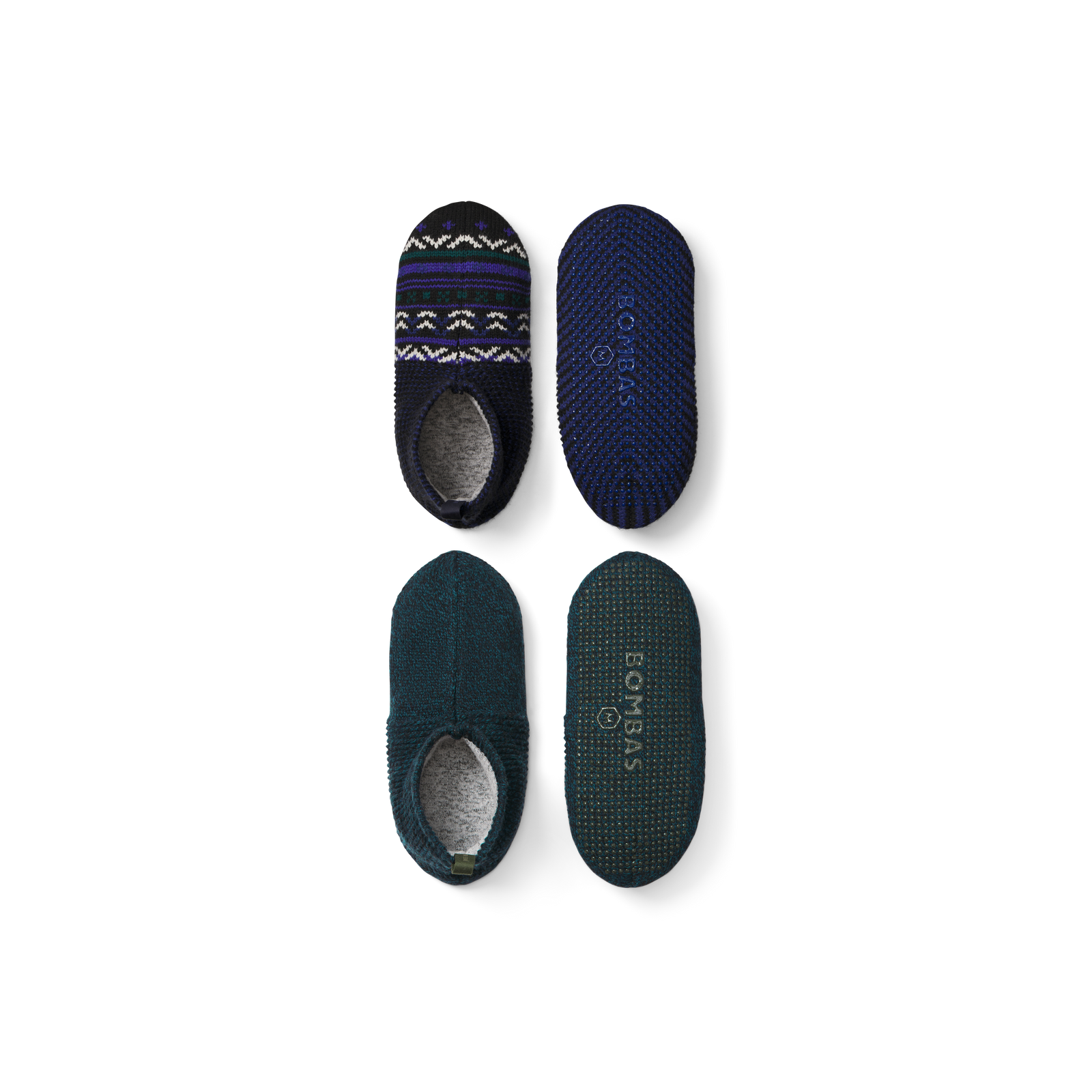 Men's Gripper Slipper 2-Pack - Black Fair Isle x Teal Pine L