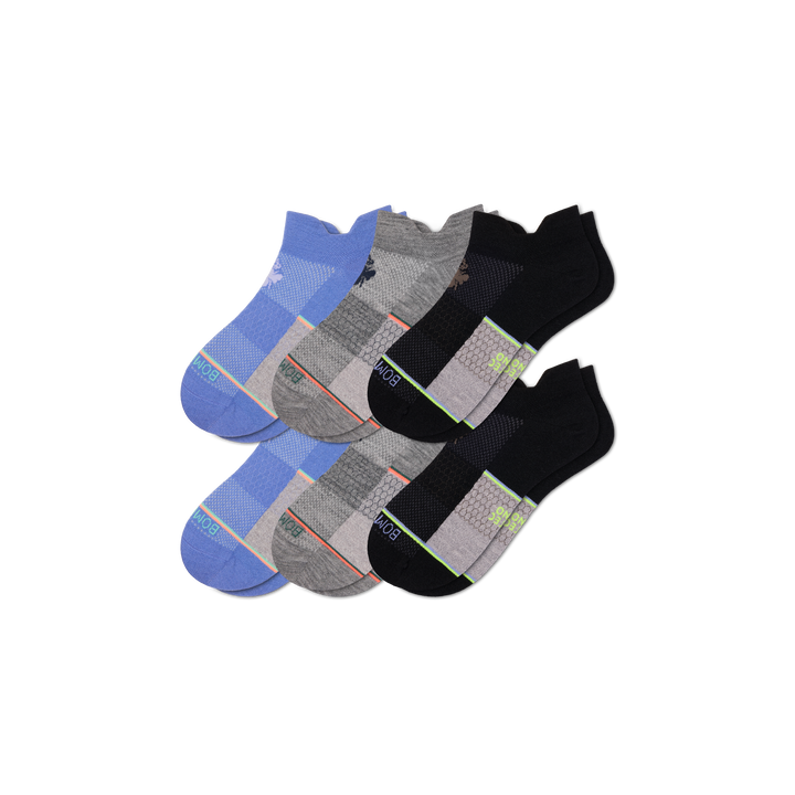 Men's UltraLite Sport Merino Wool Blend Ankle Sock 6-Pack - black hydrangea mix L