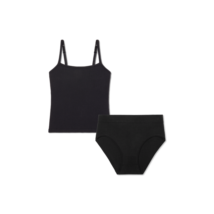 Women's Built-In Bra Seamless Cami + High Rise Brief Pack - Black L