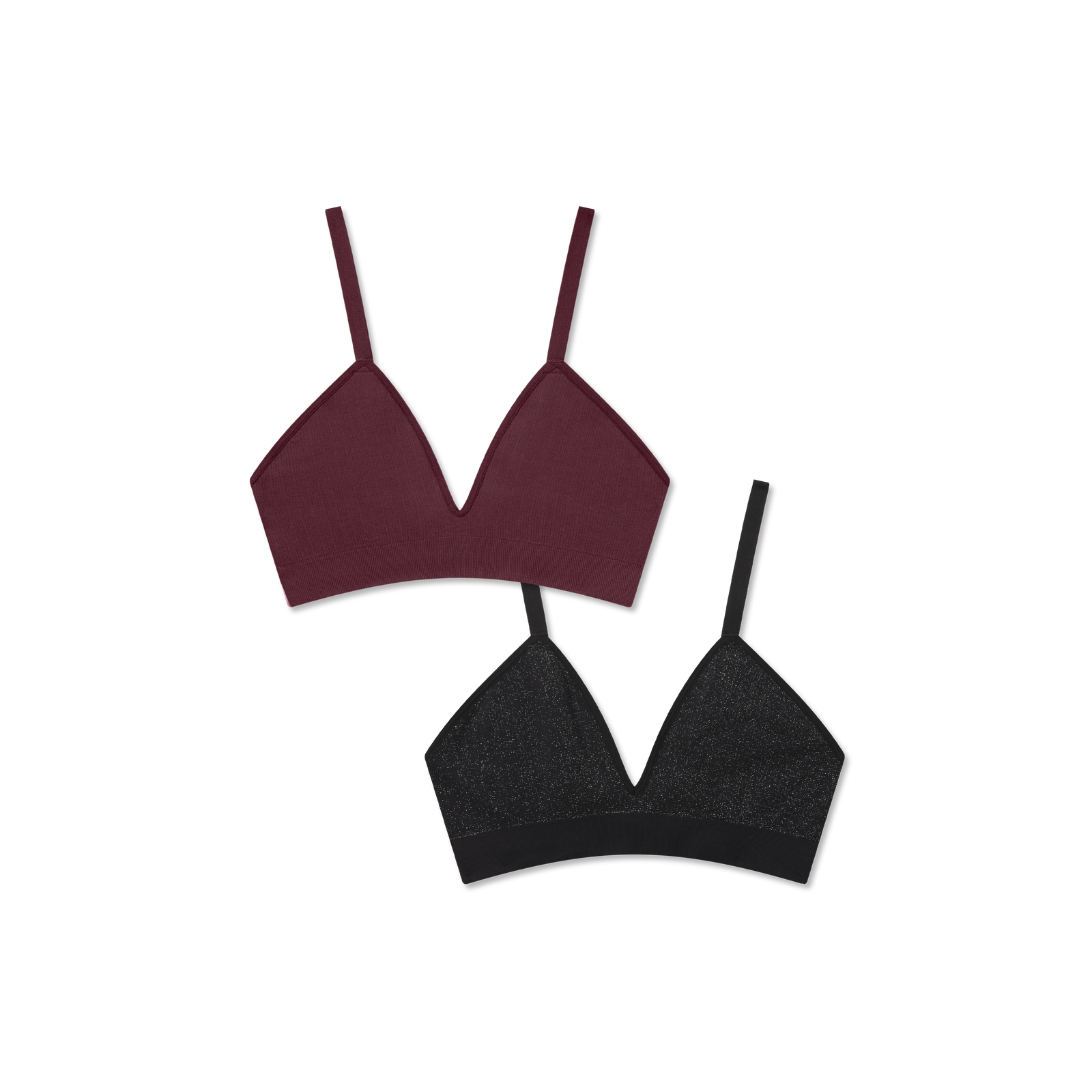 Women's Seamless Triangle Bralette 2-Pack - Black Shimmer x Burgundy L