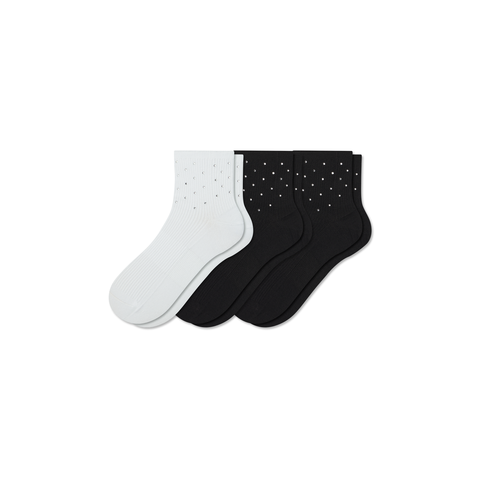 Womenâ€™s Rhinestone Rib Quarter Sock 3-Pack - Black White Mix L