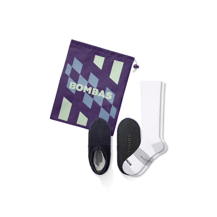 Men's Travel Compression Sock and Gripper Slipper 2-Pack - Run Support