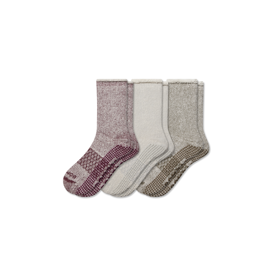 Women’s Roll-Top Merino Blend Gripper House Sock 3-Pack - Smooth Cushion