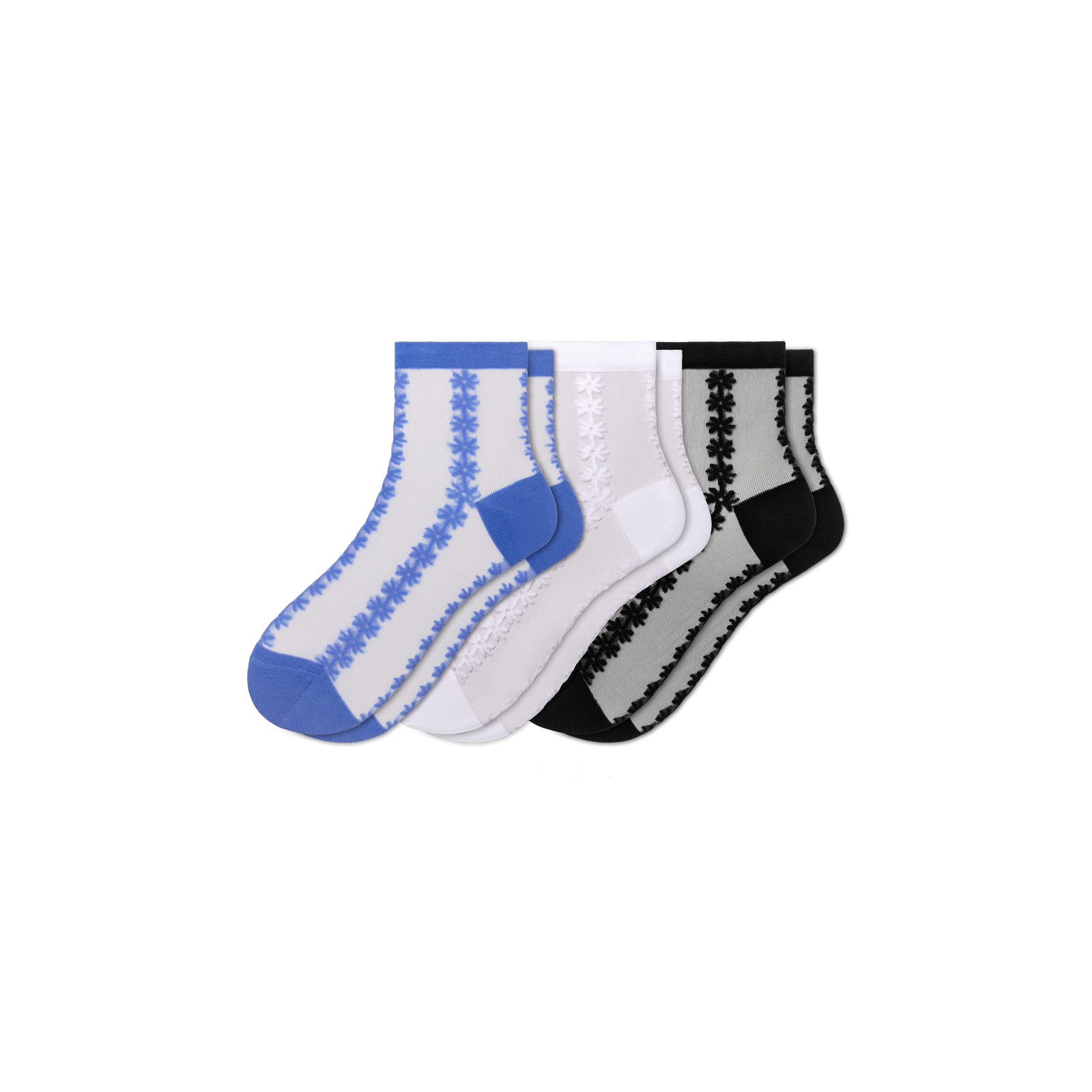 Womenâ€™s Sheer Quarter Sock 3-Pack - Hydrangea Floral Mix L