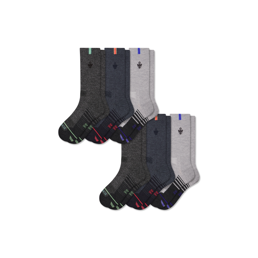 Men's Merino Wool Blend Run Calf Sock 6-Pack - Breathable School Comfort