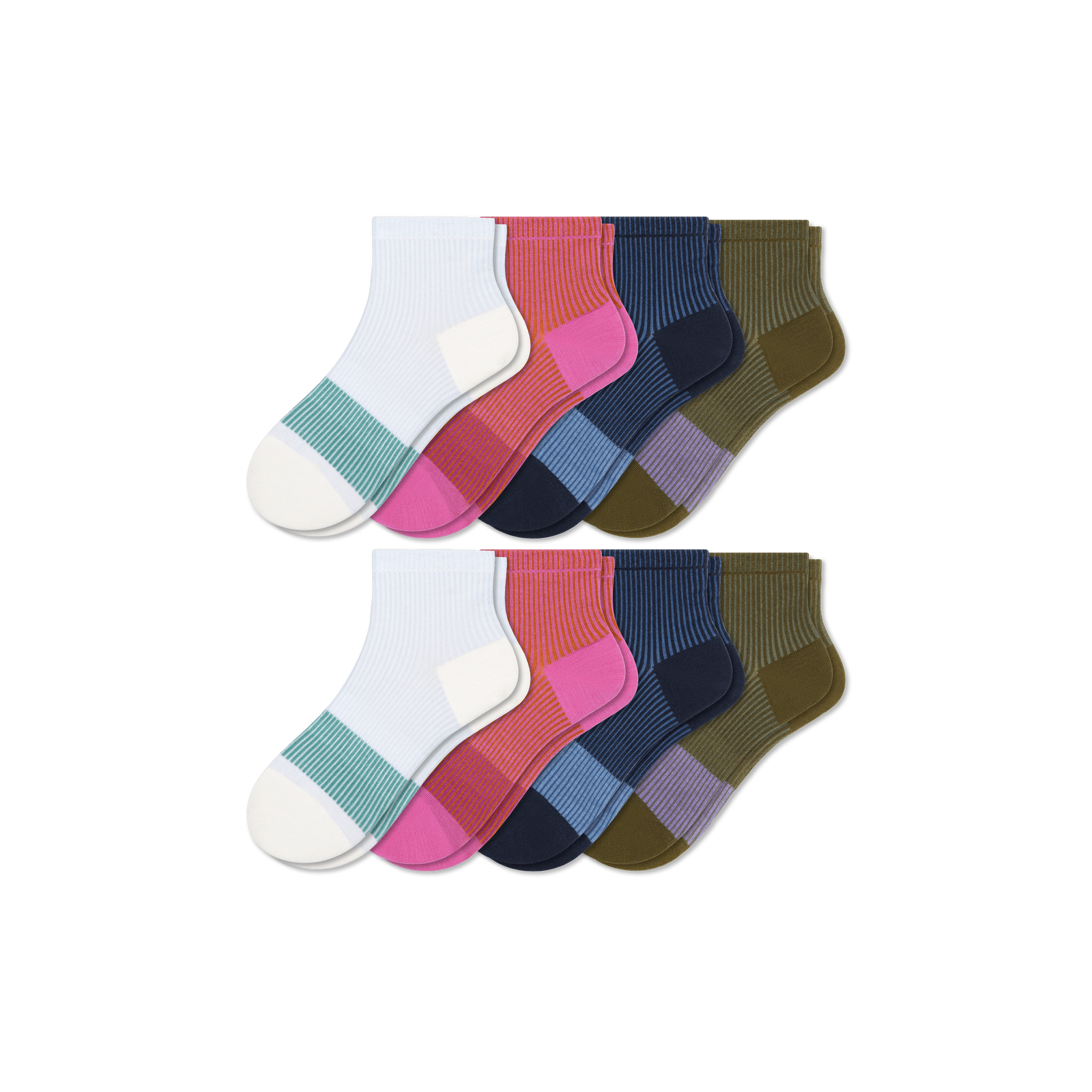 Youth Lightweight Quarter Sock 8-Pack - Navy Pink Mix