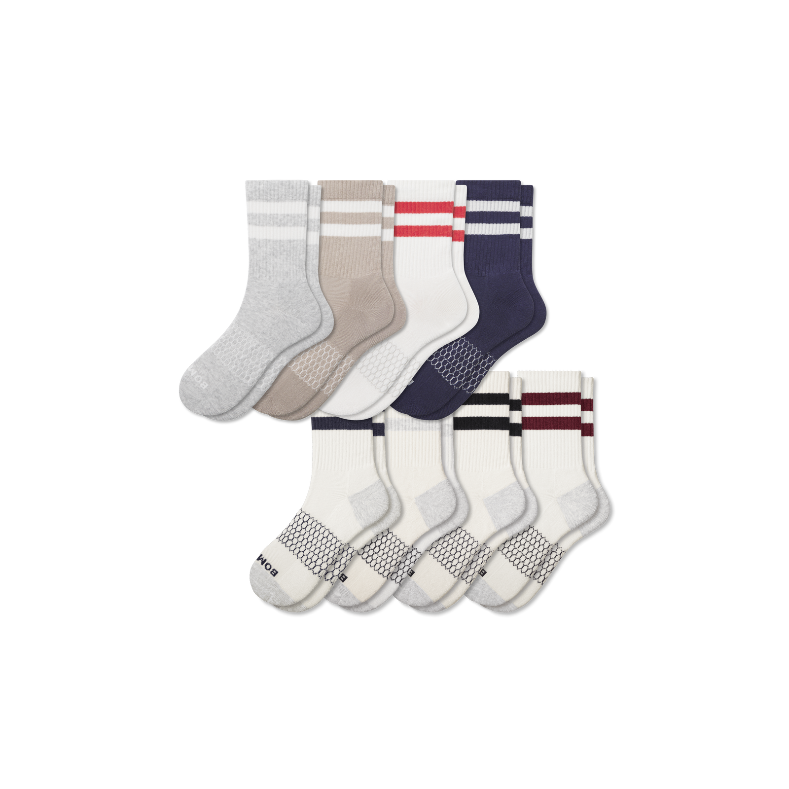 Men's Vintage Stripes Half Calf Sock 8-Pack - Navy Red Mix