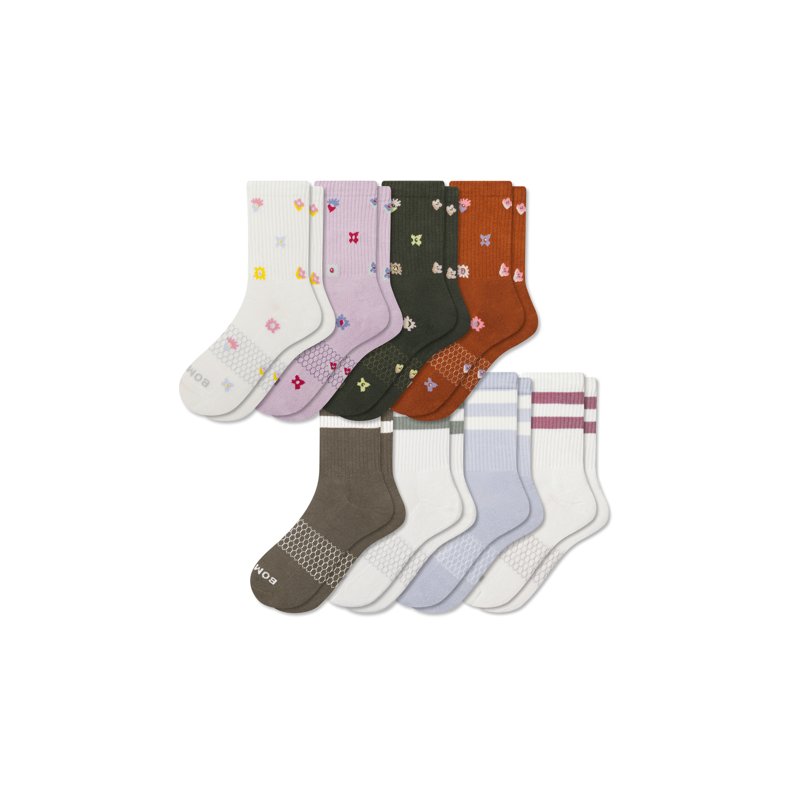 Women's Half Calf Sock 8-Pack - Olive Stripe Mix L