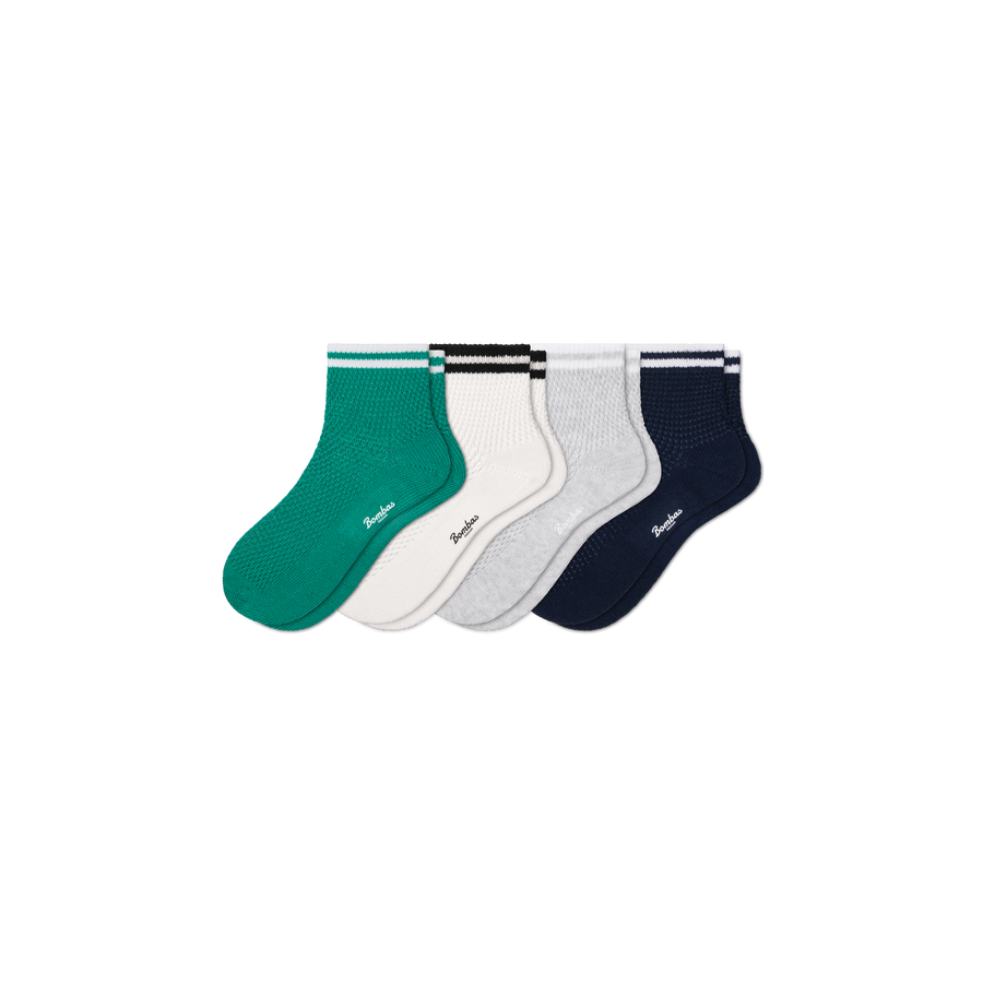 Women's Vintage Stripes Open Knit Quarter Sock 4-Pack - Modern Court Wear