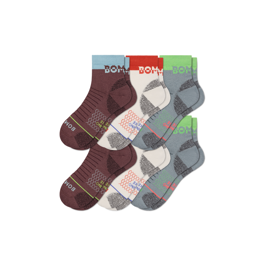 Men's Merino Wool Blend Hiking Quarter Sock 6-Pack - Cushion Shift Pair