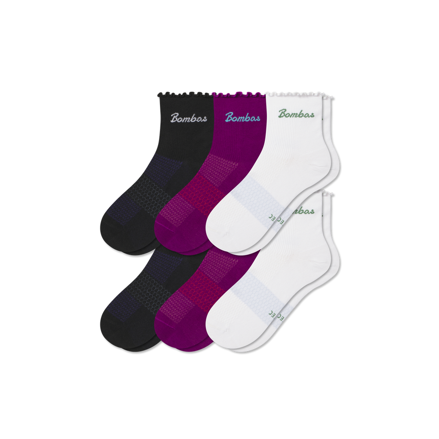 Women’s UltraLite Ruffle Sport Quarter Sock 6-Pack - Everyday Shift Pair