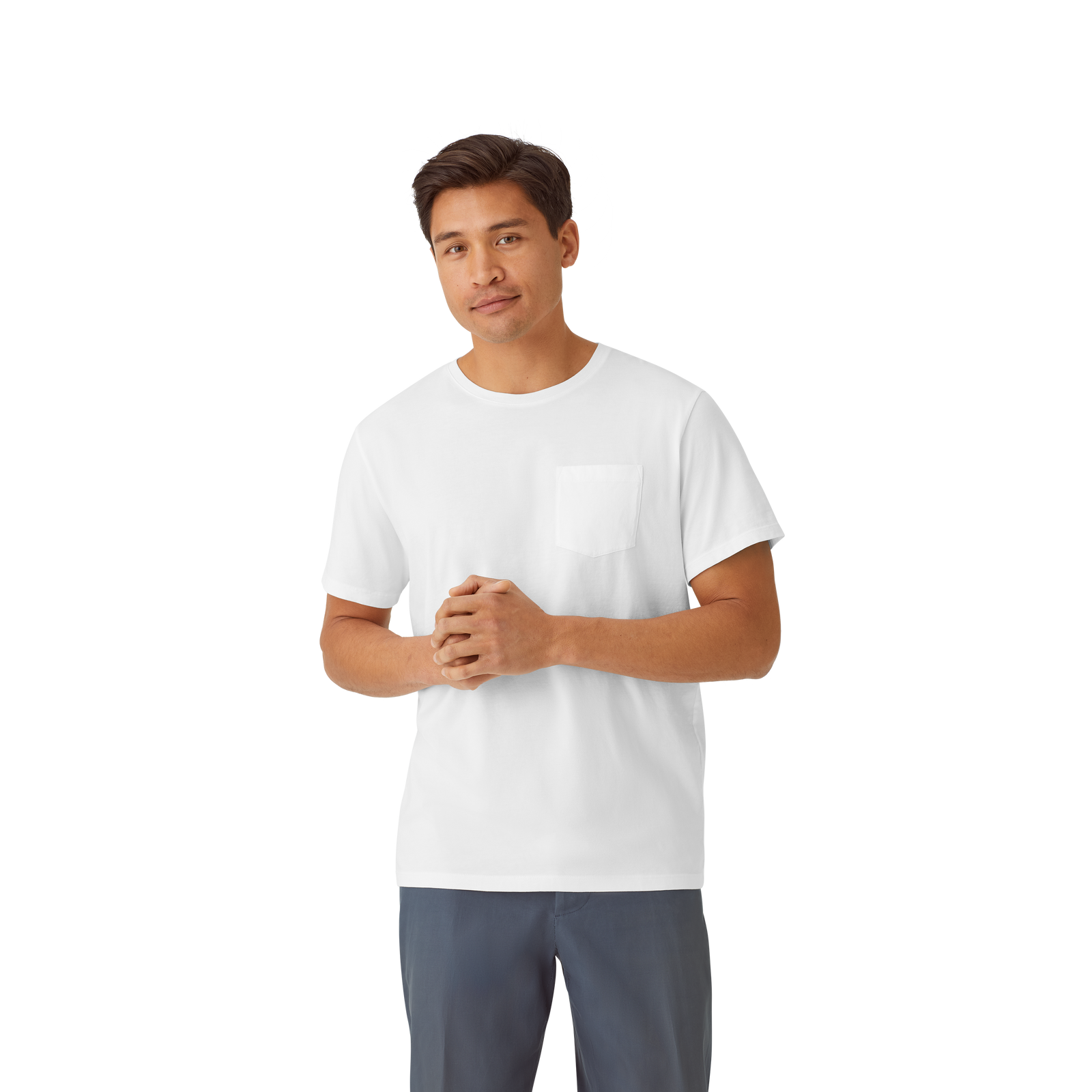 Pima Cotton Pocket Crew Neck T-Shirt White MO1